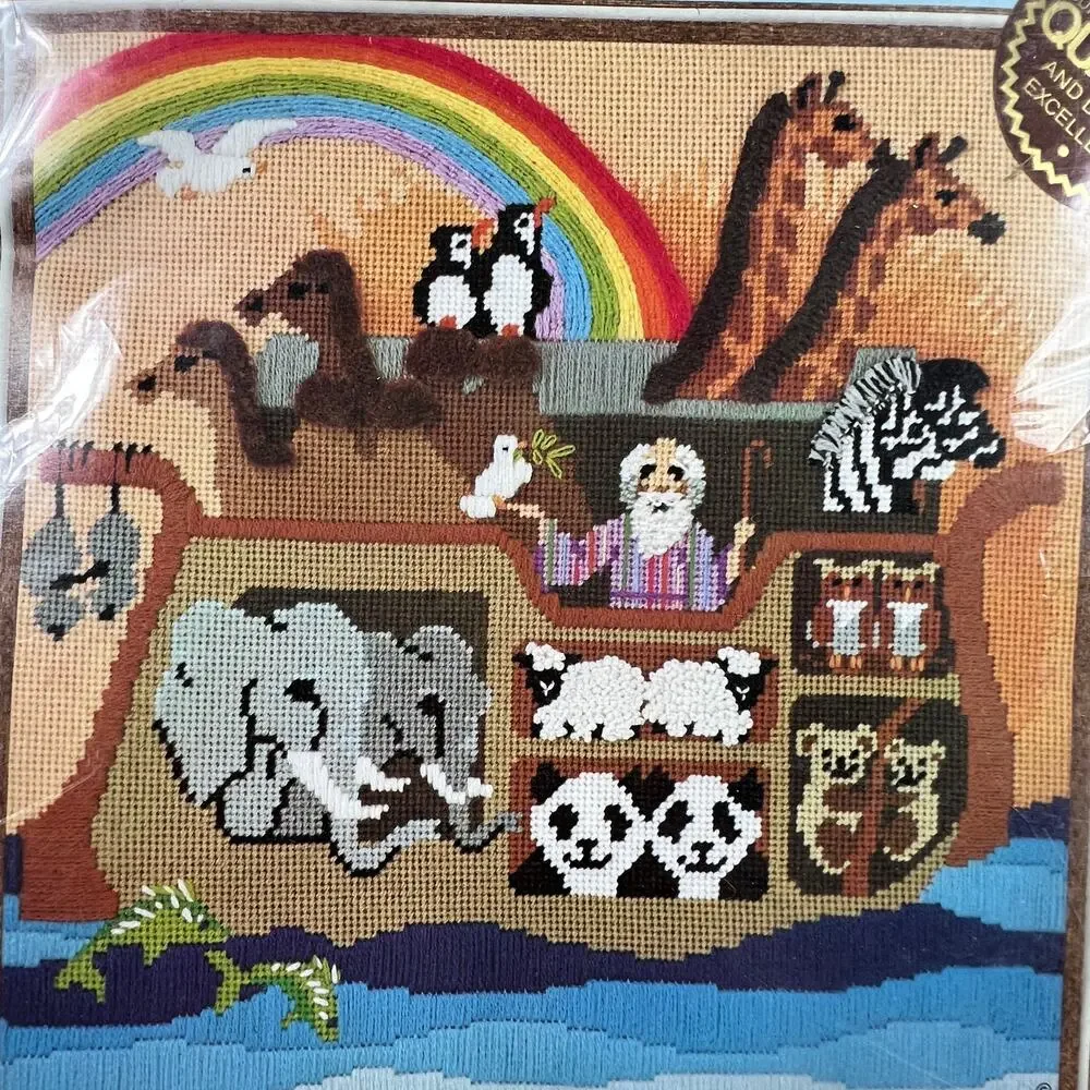 SUNSET DESIGNS Vintage Noah and Friends Needlepoint Kit Wool Wayne Maurer 1978